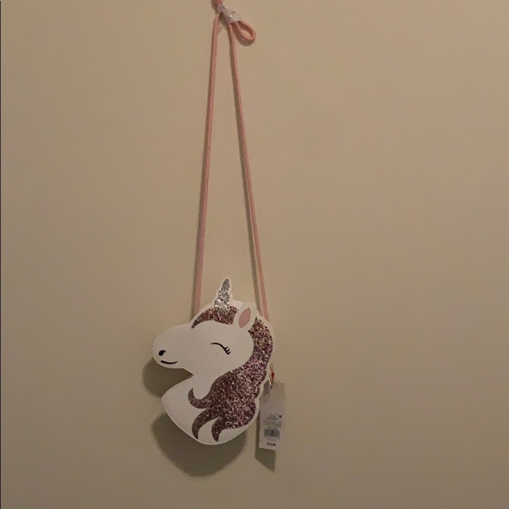 white unicorn cross body purse